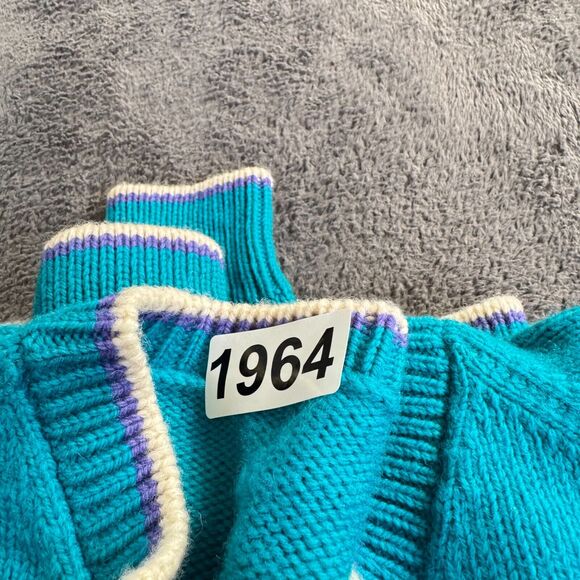 Vintage Sarita 100% Virgin Wool Teal Blue Long Sleeve Knit Sweater Women Size 7 - Picture 8 of 8